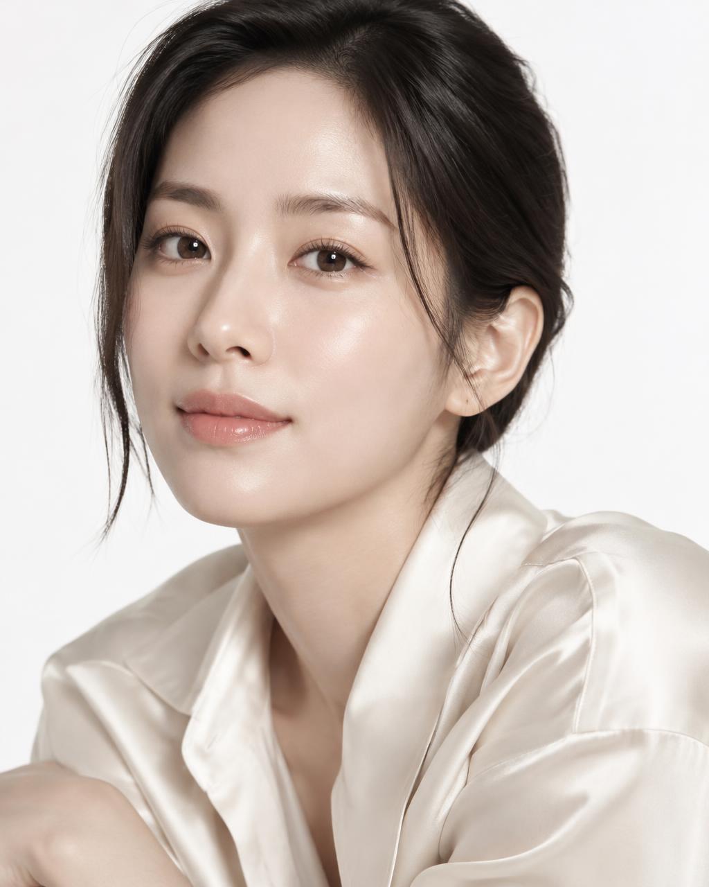 Korean beauty campaign portrait in ivory silk